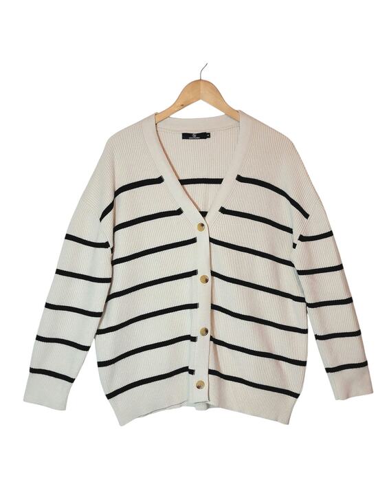 Lillusory Sweaters - Lillusory Black & Cream Stripe Cardigan Sweater Button Down Relaxed Loose Fit S